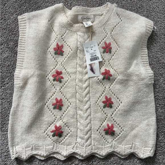 Jessica Simpson Sweaters - Jessica Simpson Cream Knit Vest with Red Floral Accents